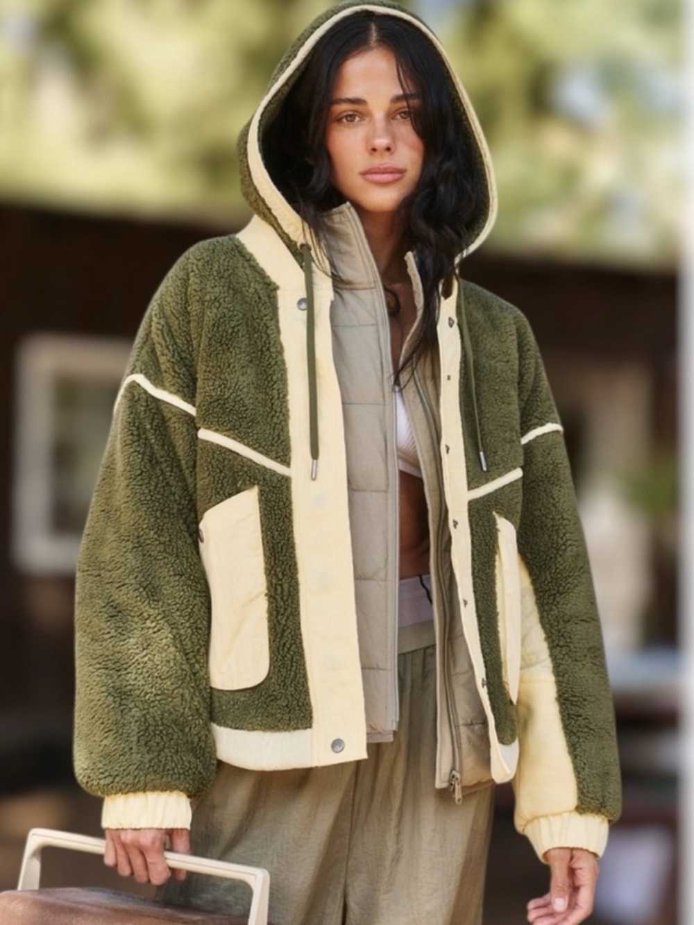 NWT Free People x FP Movement Trail Bender Fleece Hooded Jacket Seagrass - Picture 2 of 14